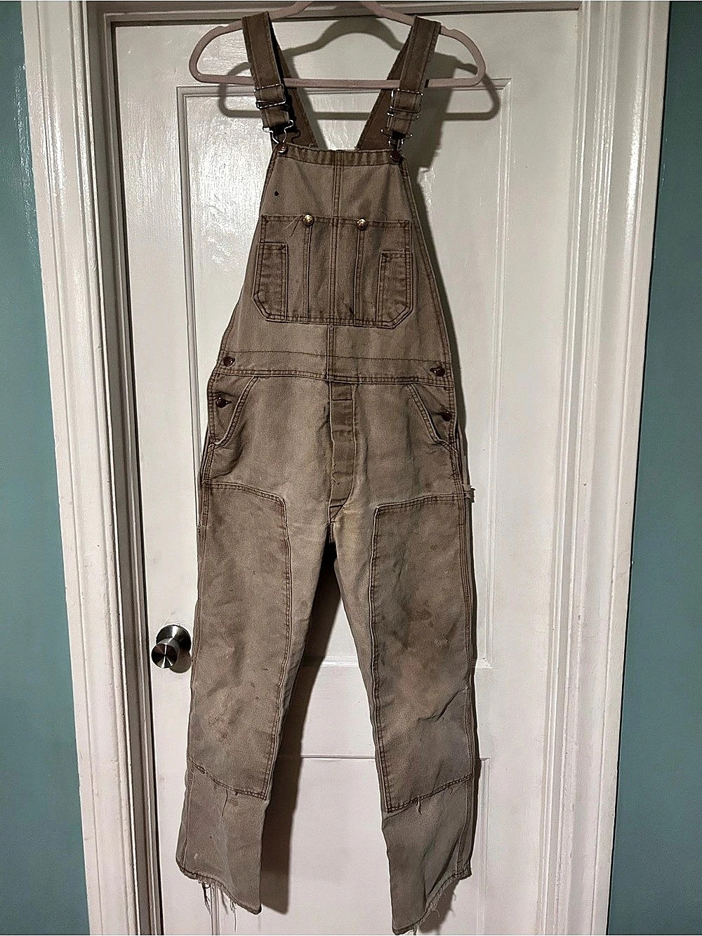 Vintage 70s Made in USA Round House Heavy Duty Brown Duck Bib Overalls